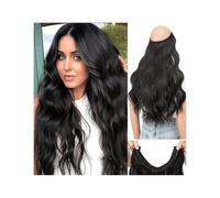 Moño Postizo Extensiones de cabello con Clip Invisible ondulado sintético, línea de pescado, ombré, peluca Natural de una pieza, pelo rubio falso Hair Extensions(Off Black,18inches)