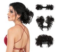 Moño Postizo Extensiones de cabello con clip, moños sintéticos, moños con forma de donut, moños de cabello rizado desordenado, coleteros, postizos for mujeres Hair Extensions(Natural black)