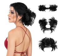 Moño Postizo Extensiones de cabello con clip, moños sintéticos, moños con forma de donut, moños de cabello rizado desordenado, coleteros, postizos for mujeres Hair Extensions(Jet black)