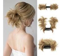 Moño Postizo Extensiones de cabello con clip, moños sintéticos, moños con forma de donut, moños de cabello rizado desordenado, coleteros, postizos for mujeres Hair Extensions(Brunette Ash Blonde)