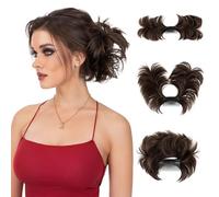 Moño Postizo Extensiones de cabello con clip, moños sintéticos, moños con forma de donut, moños de cabello rizado desordenado, coleteros, postizos for mujeres Hair Extensions(Dark black)