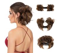 Moño Postizo Extensiones de cabello con clip, moños sintéticos, moños con forma de donut, moños de cabello rizado desordenado, coleteros, postizos for mujeres Hair Extensions(Iced Mocha)