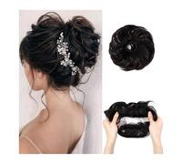 Moño Postizo Extensiones de moño desordenado de cabello humano con banda elástica, moño desordenado 100% de cabello humano for mujer Hair Extensions(Natural Black)