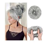 Moño Postizo Extensiones de moño desordenado de cabello humano con banda elástica, moño desordenado 100% de cabello humano for mujer Hair Extensions(Silver gray)