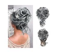 Moño Postizo Extensiones de moño desordenado, extensiones de moño rizado con colas rectas, coleteros sintéticos, coletas for mujer Hair Extensions(Grey)