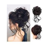 Moño Postizo Extensiones de moño desordenado, extensiones de moño rizado con colas rectas, coleteros sintéticos, coletas for mujer Hair Extensions(Brown black)