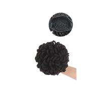 Moño Postizo Moño de pelo sintético, moño afro, moño alto con cordón, cola de caballo, moño de pétalos, extensiones de cabello sintético Hair Extensions(Off Black)