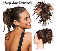 Moño Postizo Pelo Sintético Se Ve Natural Postizos de Pelo Recogido Elegante Coletero Peinado Extensiones de Cabello Rizado Corto Voluminoso (Marrón Claro & Castaño Oscuro)