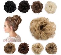 Moño Postizo Rizado con Goma - Fácil de Colocar y Natural - Coletero Peinado Alto Extensiones de Pelo Sintético (30g,Rubio Oscuro a Rubio Ceniza)