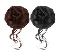 Moño Postizo, Voluminoso Moños Postizos, Extensiones de Cabello Rizado Sintético, Donut Moño con Goma, Moño Postizo Pelo Natural para Mujer, Marrón Oscuro y Negro