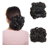 Moño Postizo Voluminoso Rizado con Peine de Clips Coleteros Pelo Corto Peinado Alto Extensiones de Cabello Sintético Postizos para Mujer (80g,Castaño Oscuro)