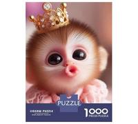 Mono Puzzle De 1000 Trozos Baby Mono Princess with Crown and Pink Dress Papel Grueso Apasionados De Los Fácil Almacenar Horas De Entretenimiento Garantizadas Ocio Casa 70x50cm/1000pcs