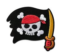 Mono Quick Bandera pirata con sable - Parches Termoadhesivos Bordados Aplique Para Ropa, Tamaño: 5,1 x 5,5 cm