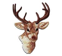 Mono-Quick Cabeza de ciervo animal - Parches Termoadhesivos Bordados Aplique Para Ropa, Tamaño: 7 x 5,2 cm