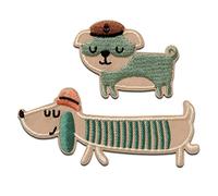 Mono Quick Perros marítimos 2 piezas animal - Parches Termoadhesivos Bordados Aplique Para Ropa, Tamaño: 4 x 9,4 cm
