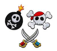 Mono Quick Trío Pirata 3 piezas - Parches Termoadhesivos Bordados Aplique Para Ropa, Tamaño: 3,6 x 3,4 cm