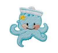 Mono-Quick Pulpo Parches Termoadhesivos Peces 5,1 x 5,6 cm para Niños con Tela Tejido Algodón Original, Tiburón Delfín Ropa Pantalones Jeans Coser Reparación