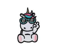 Unicornio con gafas animales - Parches termoadhesivos bordados aplique para ropa, tamaño: 2,9 x 4,8 cm