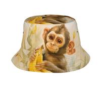 Mono Sereno Sosteniendo Un Plátano Unisex Sombrero De Sol Rápido Secado Sombreros De Cubo Grande Bucket Hat para Playa Excursionismo Viaje Camping
