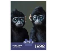 Mono Set De 1000 Piezas Papel Reciclado Dos Gorillas Negros Mirando hacia adelante Puzzle Familiar Aficionados A Los Entretenimiento Fin De Semana Rompecabezas Atractivo 38x26cm/1000pcs