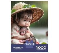Mono Set De 1000 Piezas Papel Reciclado Mother Mono with Baby in Straw Hat by Water Puzzle Familiar Fácil Almacenar Ocio En Casa Horas De Entretenimiento Garantizadas 52x38cm/1000pcs