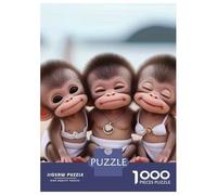 Mono Set De 1000 Piezas Papel Reciclado Three Baby Monos Cuddling on Sandy Beach Puzzle Familiar Fácil De Almacenar Actividad De Vinculación Familiar Horas De Entretenimiento 38x26cm/1000pcs