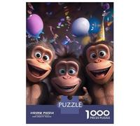 Mono Set De 1000 Piezas Papel Reciclado Three Monos with Colorful Party Balloons Puzzle Familiar Fácil Almacenar Ocio En Casa Horas De Entretenimiento Garantizadas 38x26cm/1000pcs