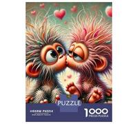 Mono Set De 1000 Piezas Papel Reciclado Two Monos with Hearts Playful and Cute Puzzle Familiar Fácil De Almacenar Horas De Entretenimiento Entretenimiento Fin Semana 70x50cm/1000pcs
