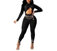 Mono Sexy De Una Pieza Con Escote Cruzado Para Mujer Mono Ajustado De Manga Larga, Estilo Y2K, Ideal Para Salir De Noche O Ir A Discotecas(Black,XXL)