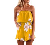 Mono sexy para mujer, de verano, elegante, sin mangas, sin tirantes, estampado floral, cintura alta, tubo, corto, para playa, playa, vacaciones, vacaciones, playa, club, 22-amarillo, M