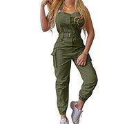 Mono sin mangas para mujer, pantalones de peto, pantalones vaqueros largos de dos tirantes, mono de verano, holgado, traje de pantalón de moda, bolsillos para un cómodo peto a la moda, sin mangas,