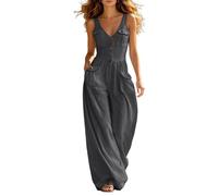 Mono sin mangas verano bolsillos botones delanteros cómodo informal mujer