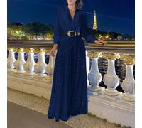 Mono suelto de pierna ancha con cuello en V con empalme de lentejuelas para ropa de noche de las mujeres (S azul oscuro)