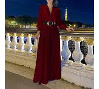 Mono suelto de pierna ancha con cuello en V con empalme de lentejuelas para ropa de noche de mujer (XL rojo oscuro)