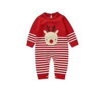 Mono Suéter de Navidad Bebe Recién Nacido, Pelele Pijama Punto Una Pieza de Manga Larga, Ropa de Dormir Mameluco Navideño, Ropa Traje de Navidad para Bebé Niños Niñas de Renos Y A Rayas