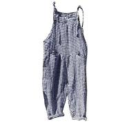 Mono todo en uno para mujer, overol de algodón para mujer, pantalones holgados de pierna ancha, overol casual suelto, pantalones largos de pierna ancha, overol de lino y algodón con bolsillos, azul