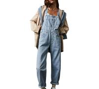 Mono vaquero clásico para mujer, ajuste relajado, pierna recta, correa ajustable, traje de tirantes, casual, vaqueros, peto., Azul claro A, S