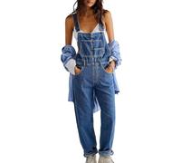 Mono vaquero clásico para mujer, ajuste relajado, pierna recta, correa ajustable, traje de tirantes, casual, vaqueros, peto., Azul A, S