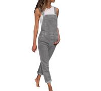Mono vaquero de talla grande, peto con cintura elástica, bolsillos de moda, con tirantes, ajuste que realza la figura en diseño moderno, gris, S
