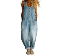 Mono Vaquero Desgastado Vintage de los años 90 para Mujer, sin Mangas, Ajuste Holgado, Dobladillo Enrollado, Pierna Recta, Mono Vaquero con Bolsillos Cómodos Casual Fiesta Playa Primavera 2026