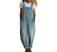 Mono Vaquero Desgastado Vintage de los años 90 para Mujer, sin Mangas, Ajuste Holgado, Dobladillo Enrollado, Pierna Recta, Mono Vaquero con Bolsillos,Light Blue,S
