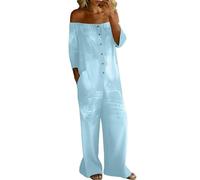 Mono vaquero para mujer, de manga larga, hombros descubiertos, de una pieza, de pierna ancha, estilo vaquero, vintage, desgastado, largo, con pierna recta, holgado, informal, O blue2, XXXL