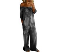 Mono vaquero para mujer, de manga larga, hombros descubiertos, de una pieza, de pierna ancha, estilo vaquero, vintage, desgastado, largo, con pierna recta, holgado, informal, O gris., S