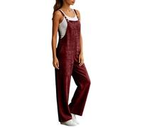 Mono vaquero para mujer de verano elegante y fluido mono largo holgado, rojo, XXL