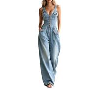 Mono vaquero que acentúa la cintura, sin mangas con tirantes, peto de pierna ancha, sin mangas, azul, 3XL