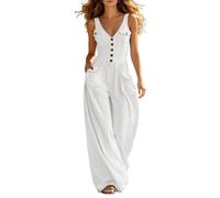 Mono verano sin mangas bolsillos botones delanteros cómodo informal mujer