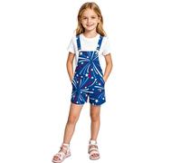 Mono y Enterizo para niñas con Estampado de celebración del Día de la Independencia de los Estados Unidos. Mono Informal Holgado sin Mangas Estilo Peto para niños. (Blue, 8-9 Years)