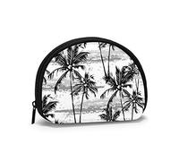 Monocromático Tropical Palmeras Blancas En Mantel Negro Mujeres Niñas Shell Cosméticos Maquillaje Bolsa de Almacenamiento Monedas de Compras al Aire Libre Cartera Organizador