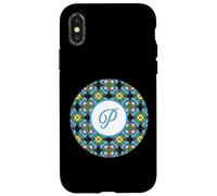 Monogram P - Azulejo Mexicano con Inicial Rosa Azul Amarillo Verde V2 Carcasa para iPhone X/XS