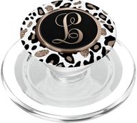 Monograma de la Letra L del Guepardo de la impresión de Leopardo Blanco PopSockets PopGrip para MagSafe